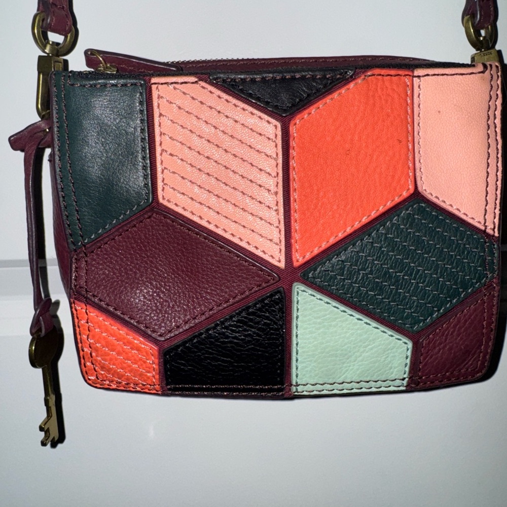 Fossil Maroon Geometric Crossbody Bag
